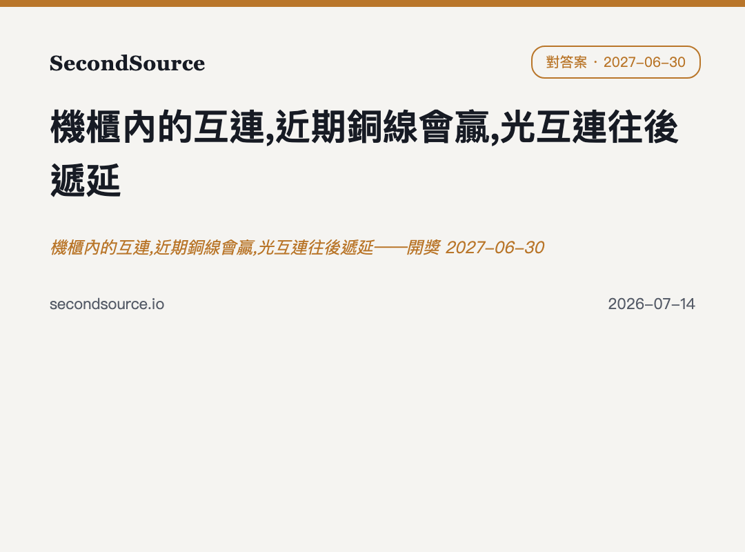 機櫃內的互連,近期銅線會贏,光互連往後遞延——開獎 2027-06-30