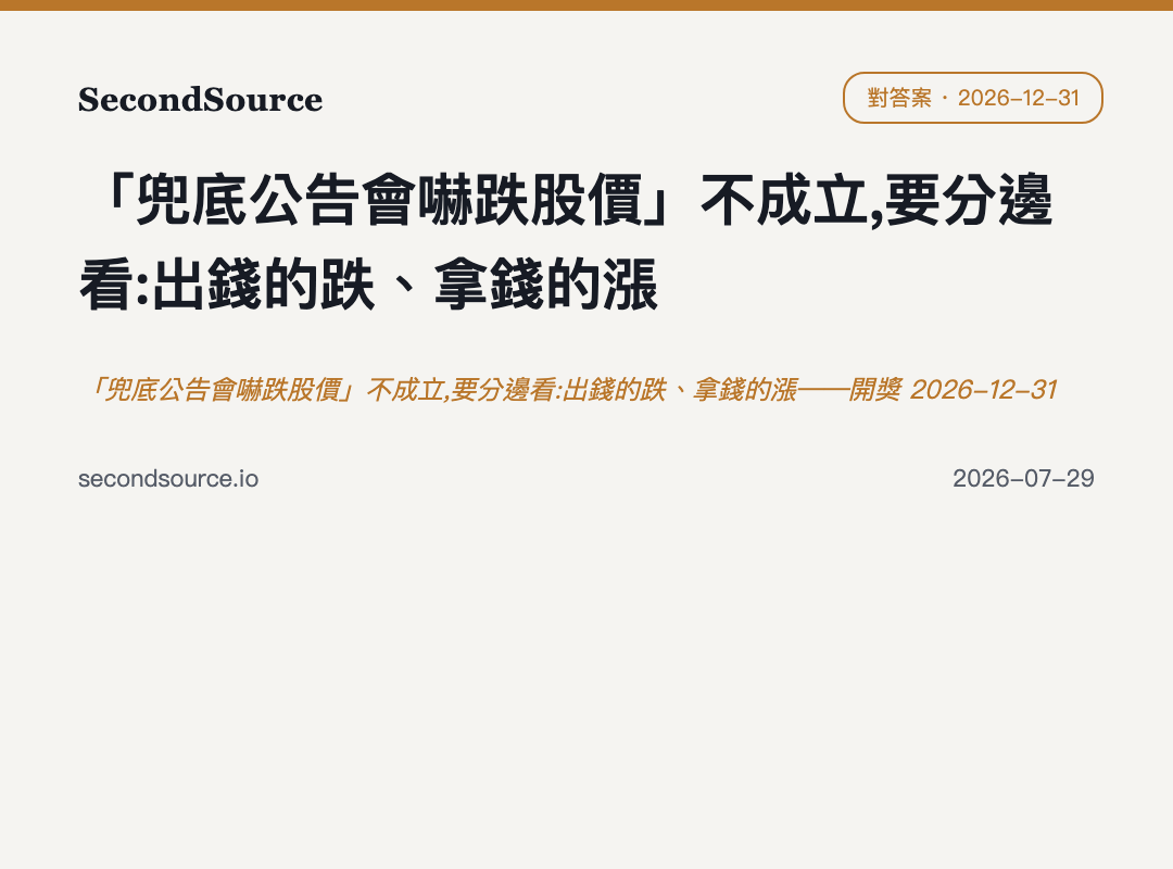 「兜底公告會嚇跌股價」不成立,要分邊看:出錢的跌、拿錢的漲——開獎 2026-12-31