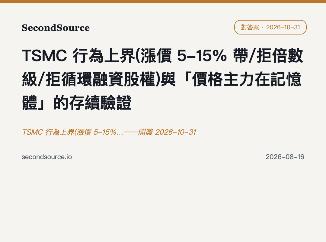 TSMC 行為上界(漲價 5-15%…——開獎 2026-10-31