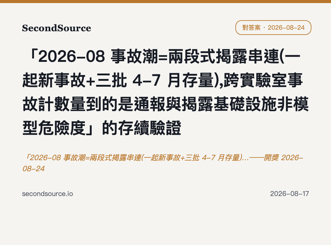 「2026-08 事故潮=兩段式揭露串連(一起新事故+三批 4-7 月存量)…——開獎 2026-08-24
