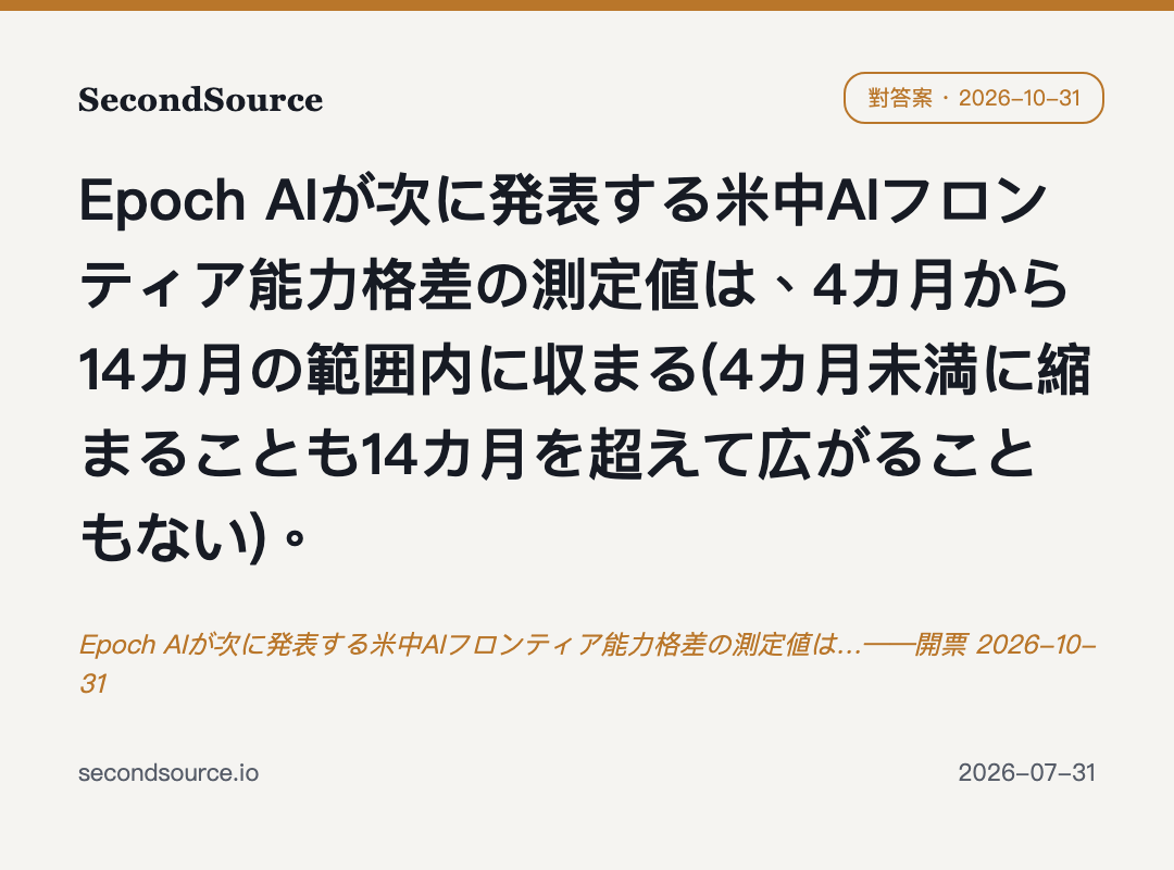 Epoch AIが次に発表する米中AIフロンティア能力格差の測定値は…——開票 2026-10-31